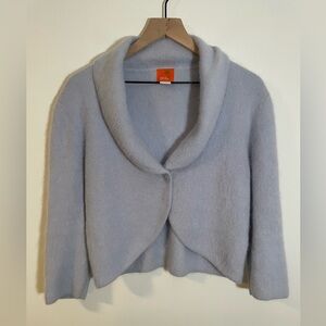 Hearts of Palm Super Soft Cardigan Shawl Sweater Angora Nylon Lt Blue Size Large